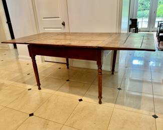 Rustic square farm table with stored leaves                                                     31"h x 41"x 45" plus two 20" pull-out leaves