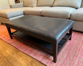 Crate and Barrel leather coffee table                              16.5"h x 47"w x 27"d 