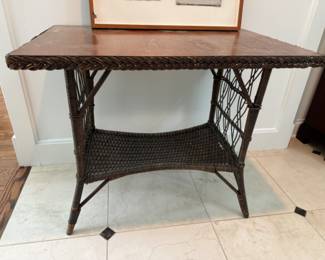 Antique wicker library table