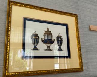 Antique hand-colored lithographs depicting Sevres vessels           frame size 20"h x 23.5"w 