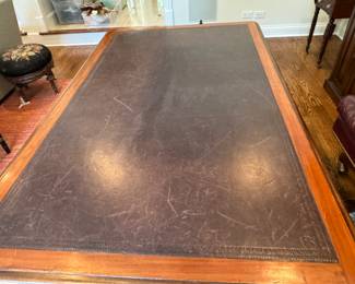 Antique English mahogany leather top partner's desk        30"h x 60.5" long x 36"d 