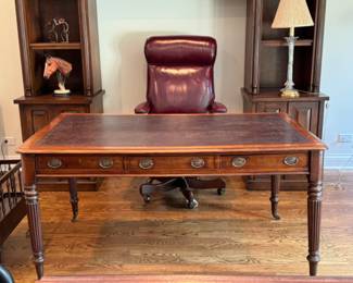 Antique English mahogany leather top partner's desk        30"h x 60.5" long x 36"d 