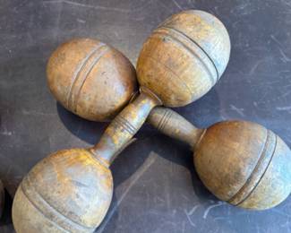 Antique wood barbells