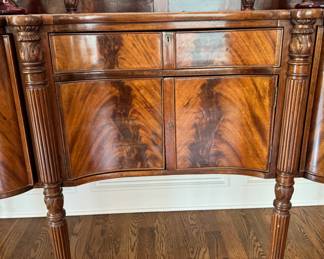 Antique flame mahogany serpentine sideboard                       41"h x 75"w x 24"d