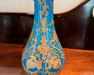 Blue opaline glass vase - cut down