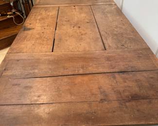 Rustic square farm table with stored leaves                                                     31"h x 41"x 45" plus two 20" pull-out leaves
