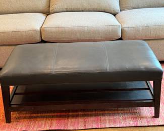 Crate and Barrel leather coffee table                              16.5"h x 47"w x 27"d 