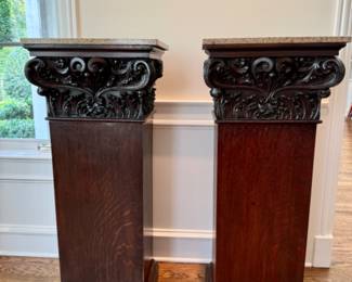 Pr carved pedestals with granite tops                                  47"h x 20"w x 15"d 