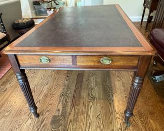 Antique English mahogany leather top partner's desk        30"h x 60.5" long x 36"d 