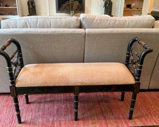 Chinoiserie faux bamboo bench                                                          19"h to seat x 4'w x 14"d