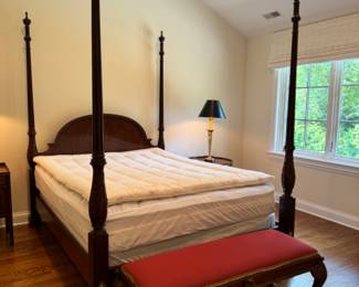Carved mahogany queen four poster bed