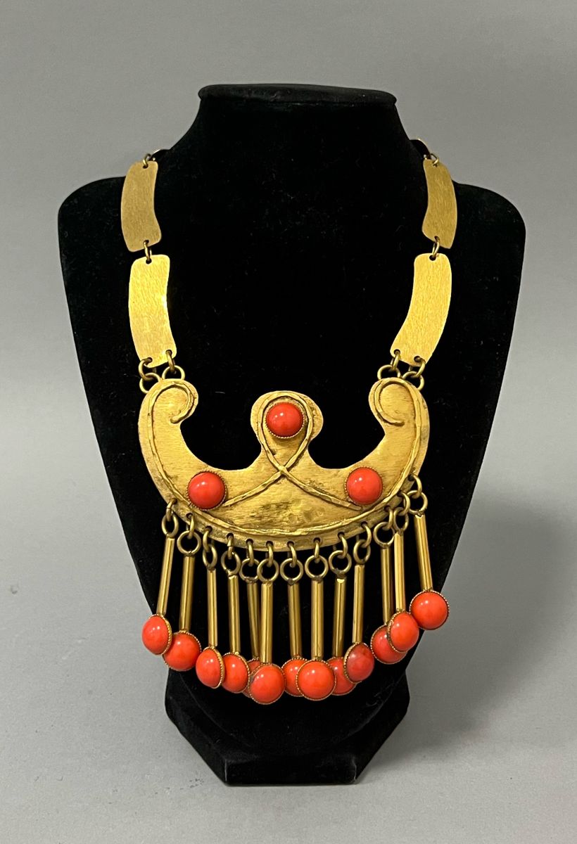 Vintage “Silvana” Etruscan Style Runway Necklace, Signed
