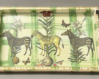 Hand Painted Double Handle Wood Tray