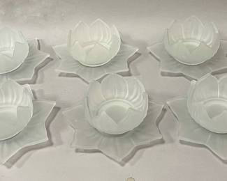 Set of 6 Westmoreland Satin Glass Lotus Bowls with Saucers 