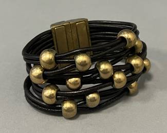 Leather Beaded Cuff Bracelet 