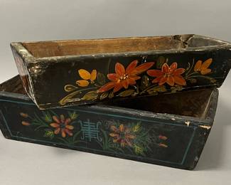 Vintage Chinese Hand Painted Wood Planters 