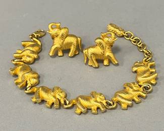 Bob Mackie Gold Tone Elephant Earrings and Bracelet, sold separately 