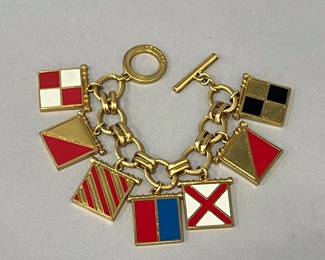 C Wonder Nautical Flags Enamel and Gold Tone Bracelet 