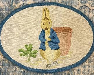 George Wells Hooked Rug "And Then Feeling Rather Sick- He Went To Pick Some Parsley" Inscribed on Verso