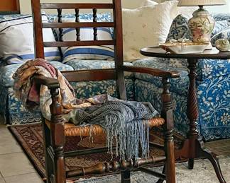 Antique English Hand Carved Rush Seat Chair 