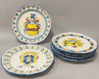 Vintage Set of 6 Armorial Plates with European Coat of Arms