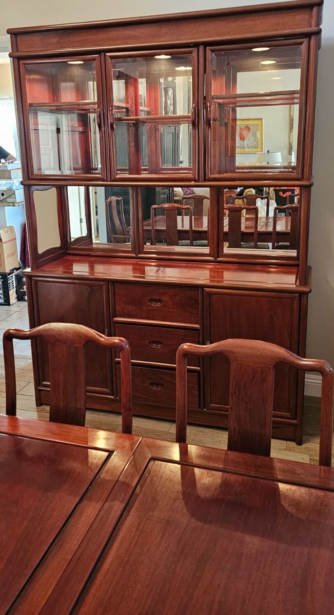 Rosewood Asian China Cabinet and Dining Table with Chairs 75% off