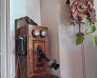 Antique phone and clock