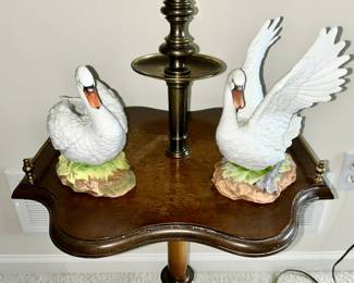 Mute Swan porcelain figurines by Andrea, vintage floor lamp