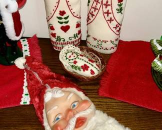 Stitched 3 piece nativity, Vintage Santa with rubber face (SOLD)