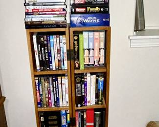 Many DVD's, VHS's, hinged stand (SOLD)