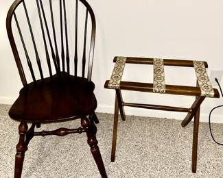 Vintage side chair, vintage luggage stand