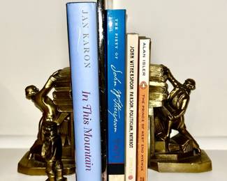 Vintage bookends, books