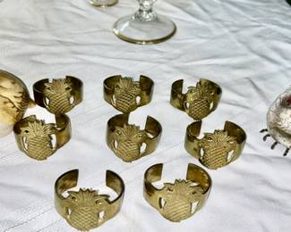 Bird figurines (SOLD), brass pineapple napkin holders