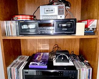 Onkyo stereo cassette player, Kenwood, Realistic, CD's, etc.