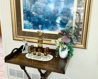 Folding table (SOLD), garden scene artwork 