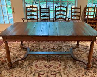 ETHAN ALLEN TRESTLE TABLE W/2 MATCHING ARM CHAIR