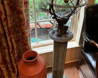 ATLAS ARMILLARY AND CHINESE TERRACOTTA FLOOR VASE