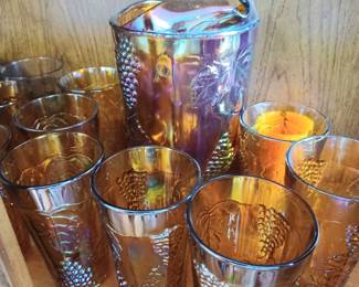 Golden Carnival Pitcher and Glasses