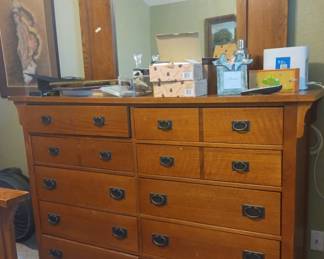 MISSION STYLE LARGE DRESSER WITH MATCHING QUEEN BED AND SIDE TABLES