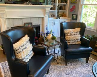 Pair of handsome blue accent chairs.