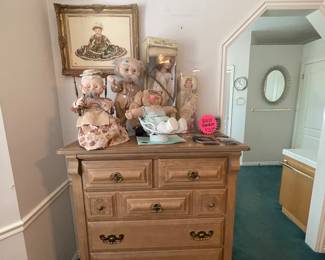 Bedroom dresser and doll collection 