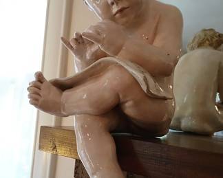 READ CAREFULLY!  This piece is NOT part of the walk-in sale advertised with this listing.  This is a piece I have available at another Midtown Memphis location.  Serious prospective buyers will get a personal viewing any time after the hours of this sale (Fri & Sat after 2:00 and all day Sun.)

How about this phenomenal pair of large, Italian made, music themed porcelain mantle cherubs!  Every bit of 150 years old, they once adorned Riverwood Mansion in Nashville!  As you can see, not in perfect condition, but still quite astounding!  Sold as pair only.  $360.
