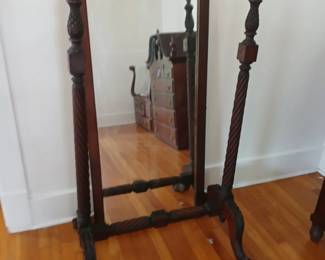 Mid-1800's hand carved Victorian dressing mirror!  Actual mirror is 25x57, stand is 31x27x53.  $300.