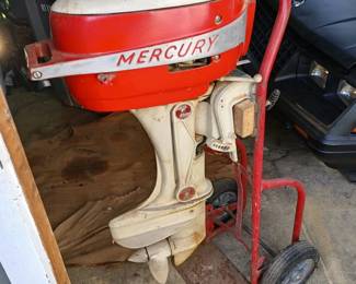 READ CAREFULLY!  This piece is NOT part of the walk-in sale advertised with this listing.  This is a piece I have available at another Midtown Memphis location.  Serious prospective buyers will get a personal viewing any time after the hours of this sale (Fri & Sat after 2:00 and all day Sun.)

This incredible vintage 18hp Mercury Mark 25 outboard has only TEN hours of run time!  Our client purchased the motor from the original owner, who wanted a larger motor for the boat it originally came with.  Literally preserved in a virtual time capsule for 70 years, this rare gem still has it’s original paint and also comes with the original motor stand and fuel tank.  $1,000.
