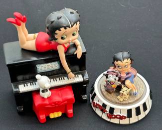 1997 Betty Boop San Francisco Music Box Betty And Pudge Playing Piano And Betty Boop Bourbon Street Hand Painter Sculpture Limited Edition