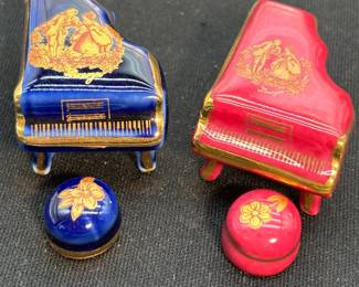 Two Tiny Mini Limoges France Pianos With Stools