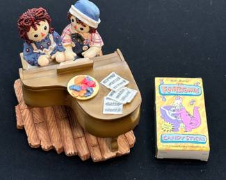 Enesco Raggedy Ann And Andy “Everything Sounds Better, When We Play Together” Collectable Figure And The Flintstones Candysticks 1993 Collectable