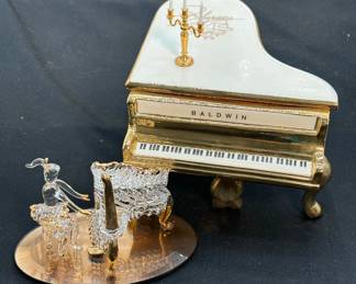 Vintage Large Porcelain Music Box Liberace Baldwin Grand Piano And A Hand Blown Glass Woman Playing Piano