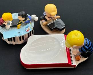 Peanuts Piano Figure Collection To Include Vintage Schroeder Playing Piano Ceramic Dish Soap, Westland Lucy And Schroeder Music Box Tune: Fur Elise, and Westland Schroeder Figure