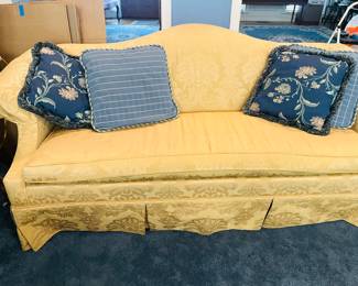 Vintage camel back gold damask sofa
